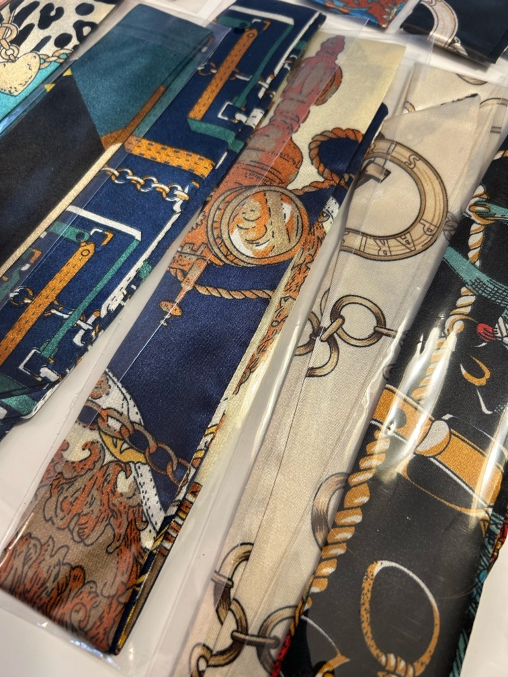 Lot of Skinny Satin Scarf Scarves 32 piece Bundle Mixed Color Designs Brand New! - Picture 7 of 15